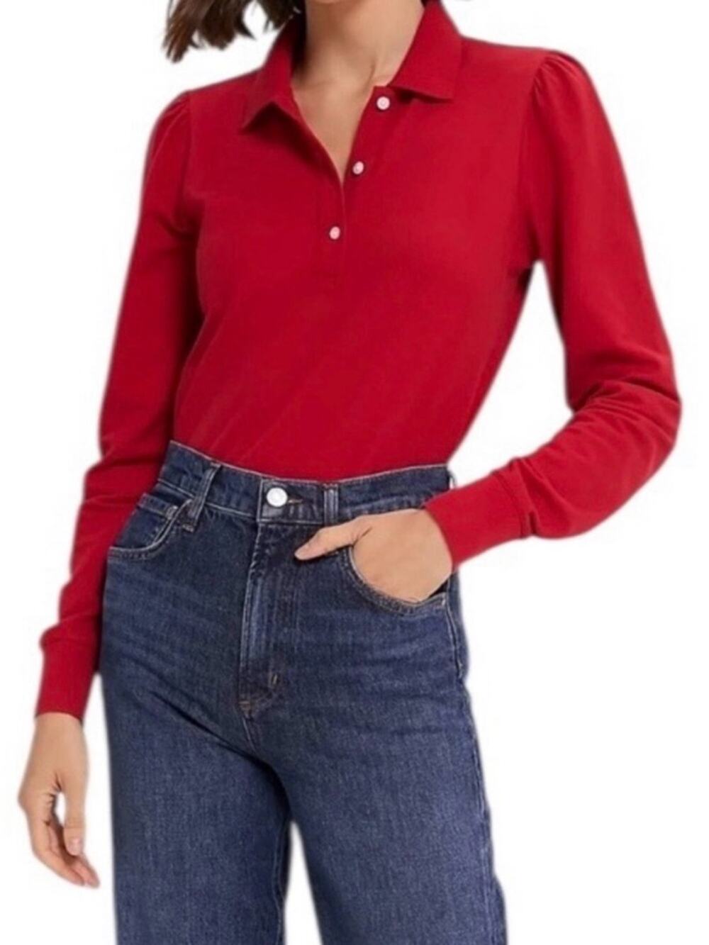 Tuckernuck Women's Peggy Puff Sleeve LS Polo - Emboldened Red - S - NWT